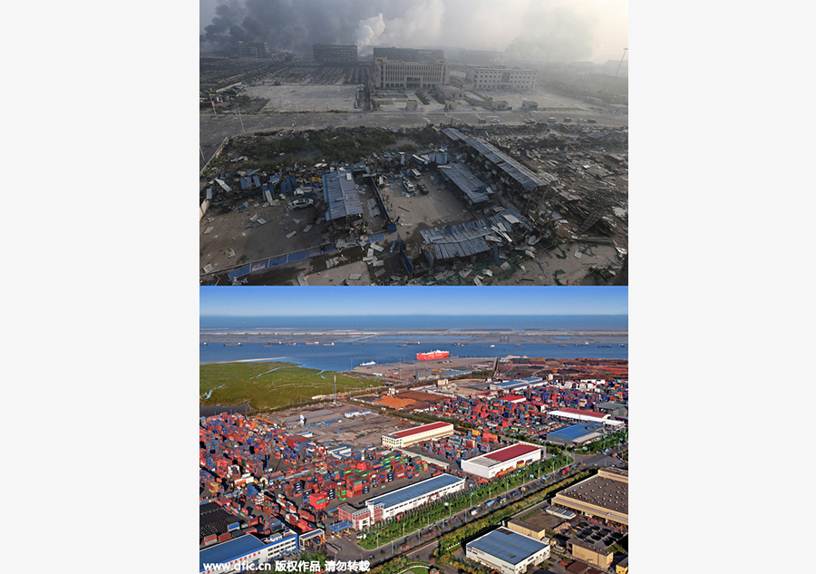 Before and after photos of Tianjin Port