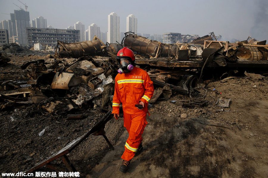 Firefighters: a steady presence at Tianjin blast site