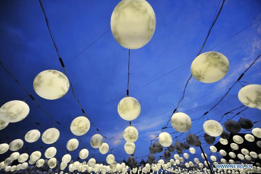 Moon lanterns displayed to mark Mid-autumn Festival
