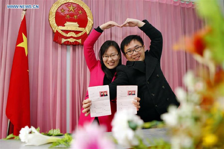 Young couples register for marriage on Singles Day