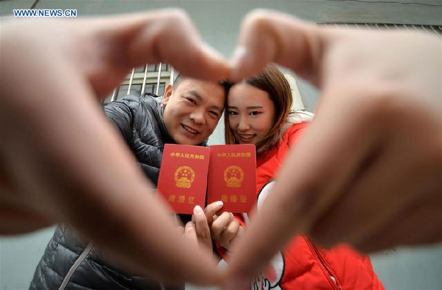 Young couples register for marriage on Singles Day