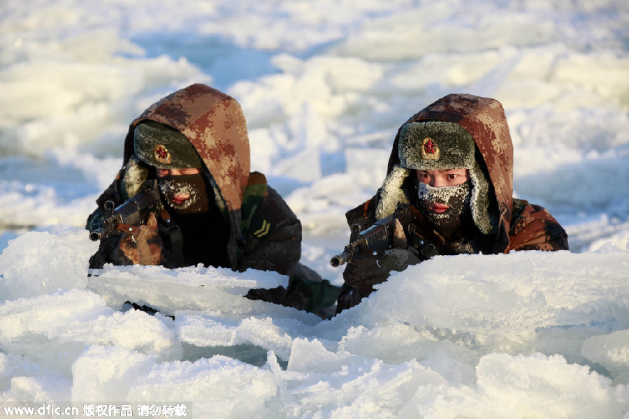Frontier soldiers brave icy temperature