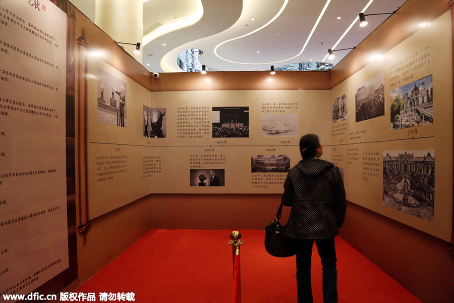 Animal heads of Old Summer Palace relics on display in Shanghai