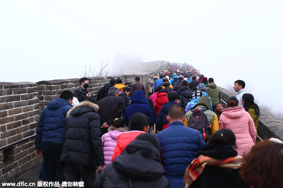 Tourists visit Beijing attractions despite heavy smog