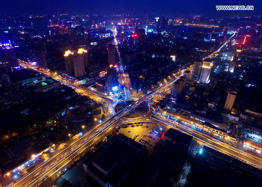 Night view of overpasses in C China's Henan