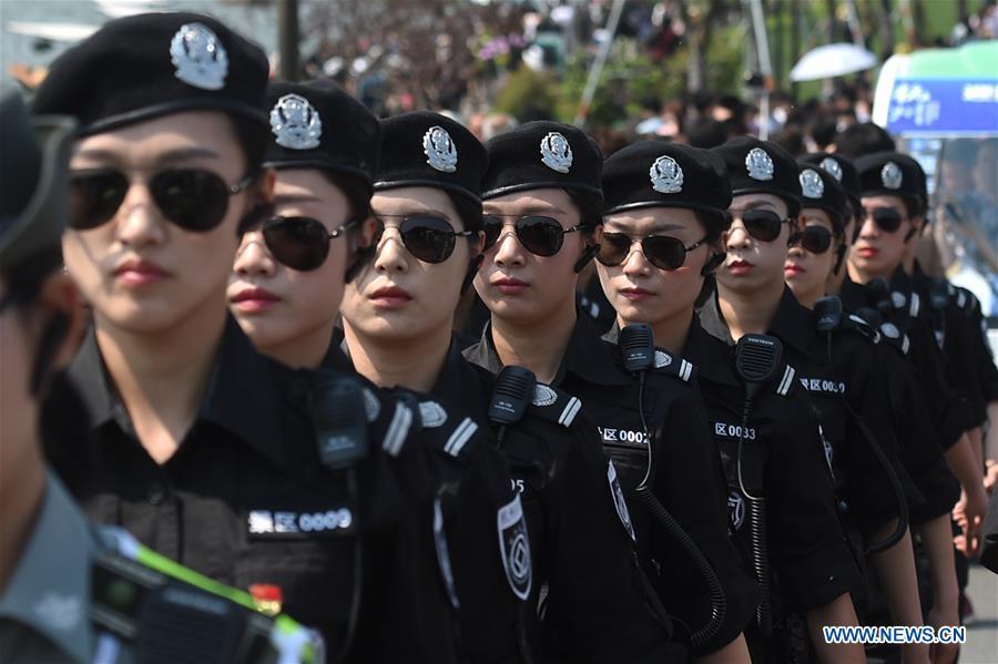 Female patrol team seen at West Lake in Hangzhou