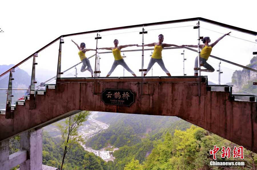 Yoga performance on cliff road in C China