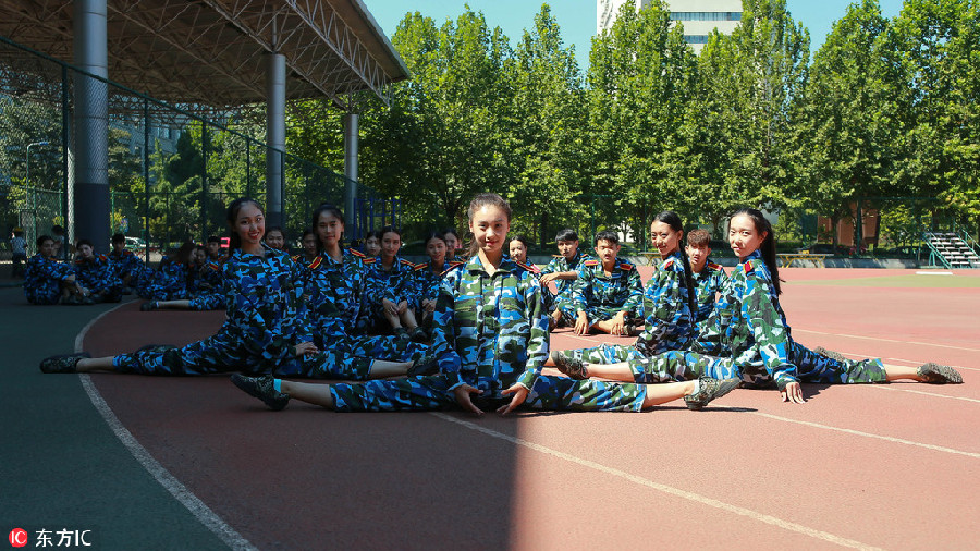 Freshmen show dance skills during military training