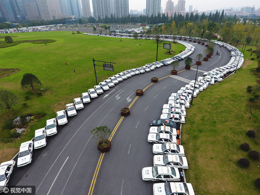 Confiscated official cars lined up in Hangzhou