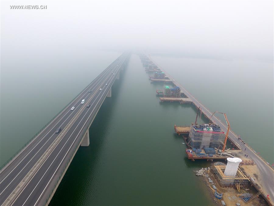 Bridge of Beijing-Zhangjiakou high-speed railway under construction