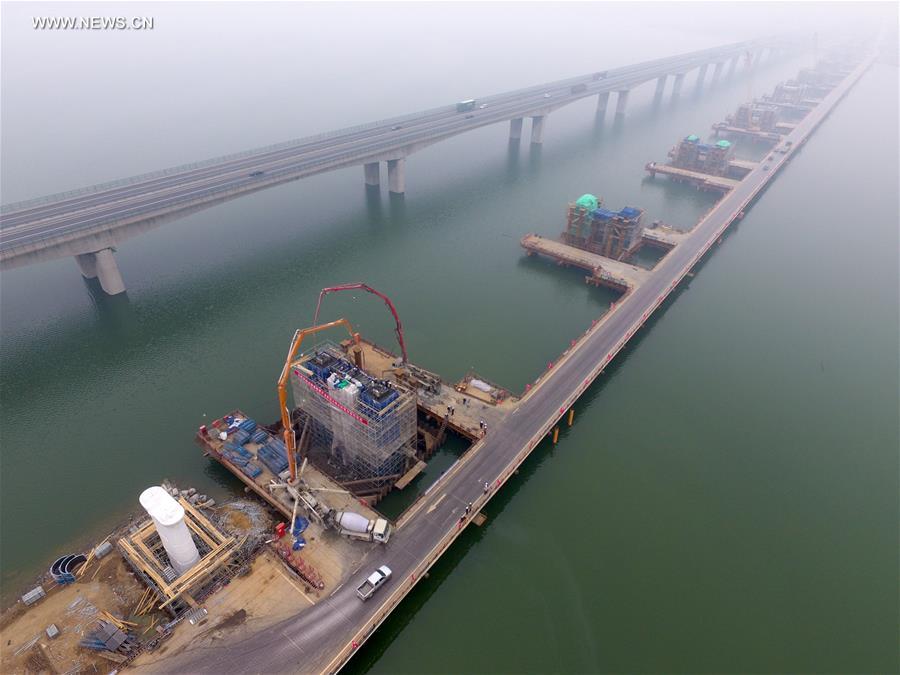 Bridge of Beijing-Zhangjiakou high-speed railway under construction