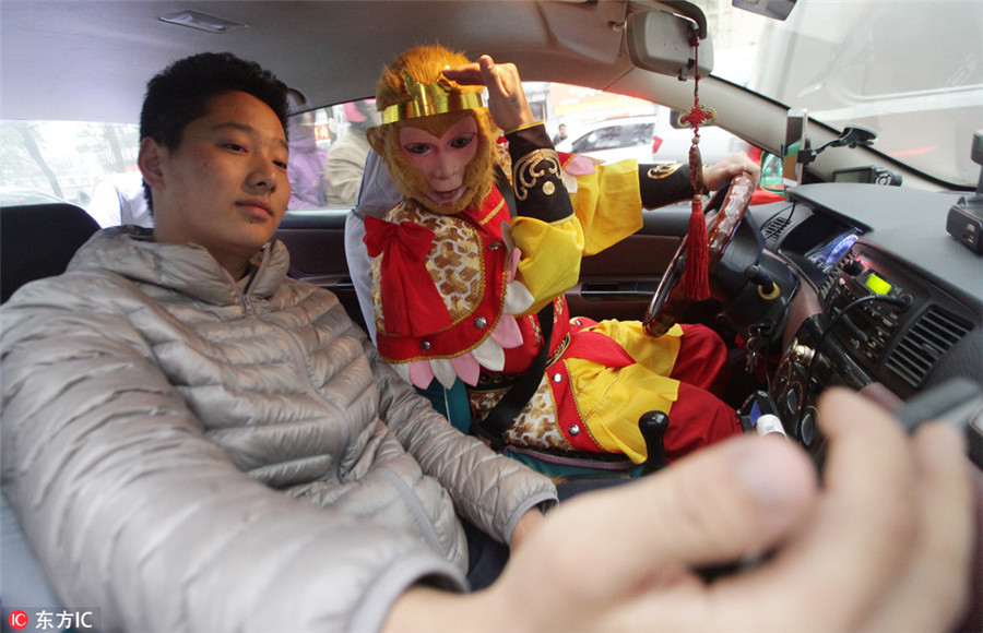 Taxi driver taking Monkey King from screen to streets