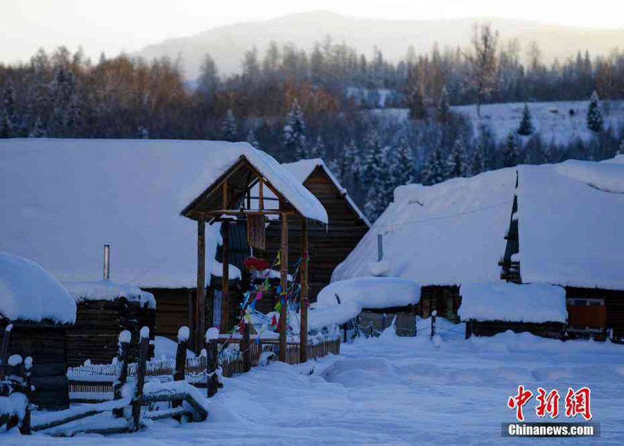 Snow-covered village in Xinjiang