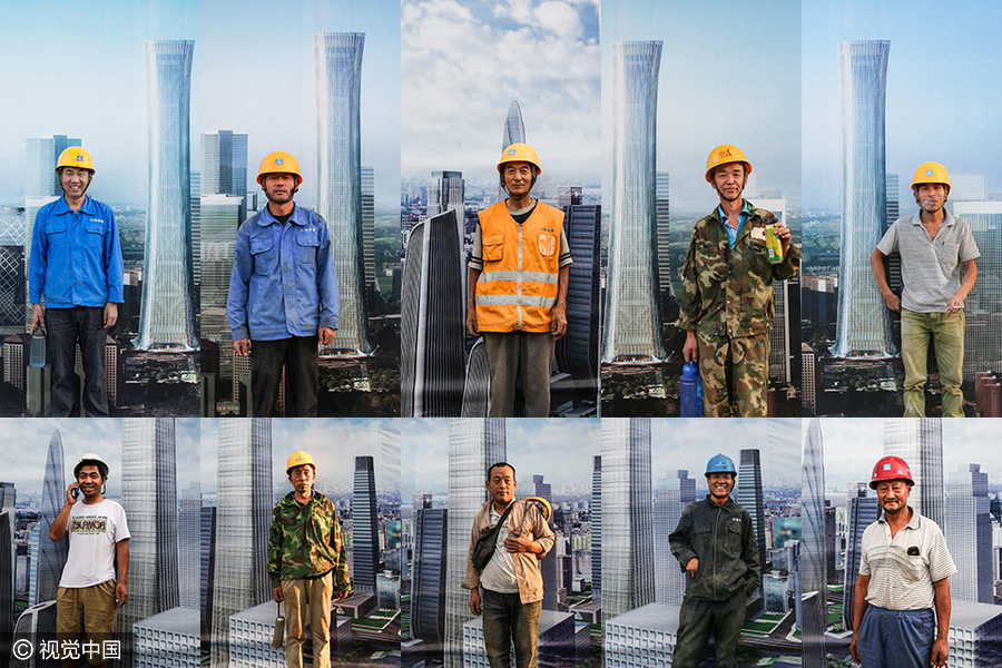 Workers behind Beijing's tallest building