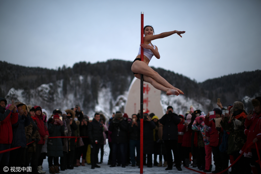 Pole dancers brave the cold in China's northernmost village