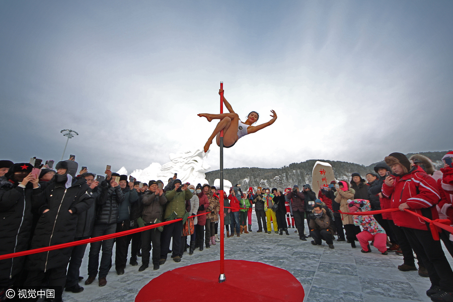 Pole dancers brave the cold in China's northernmost village