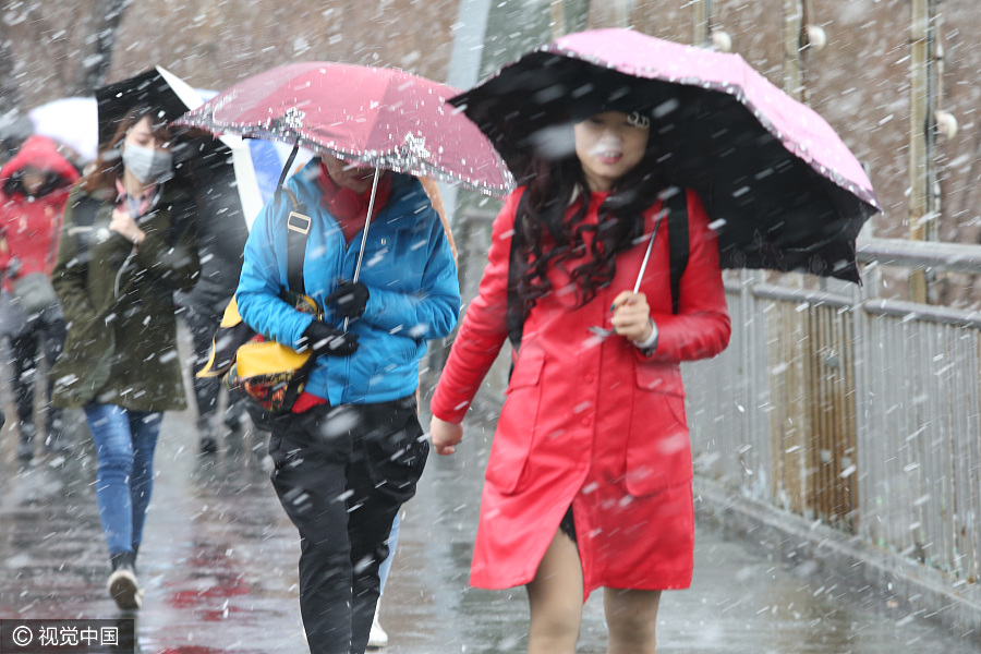 Snow falls in Xinjiang during Qingming Festival
