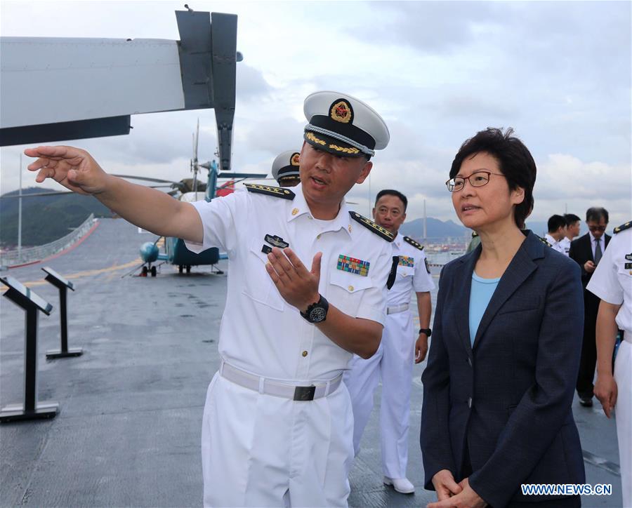 Deck reception held on Chinese aircraft carrier Liaoning in Hong Kong