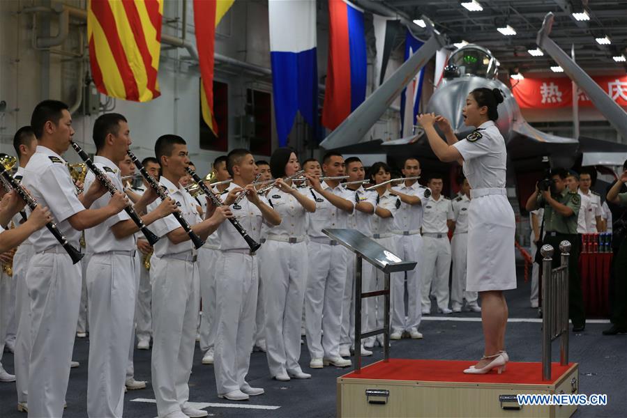 Deck reception held on Chinese aircraft carrier Liaoning in Hong Kong