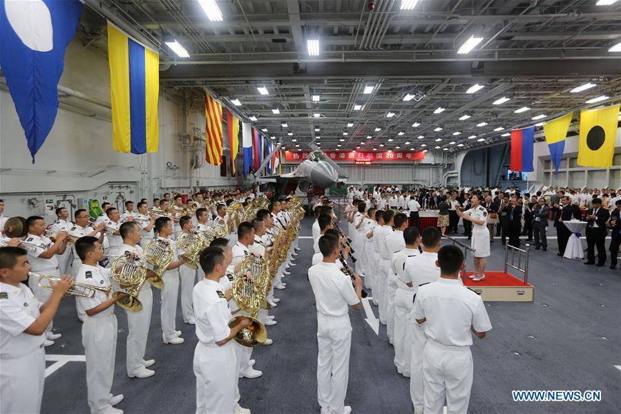 Deck reception held on Chinese aircraft carrier Liaoning in Hong Kong