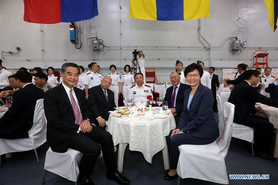 Deck reception held on Chinese aircraft carrier Liaoning in Hong Kong