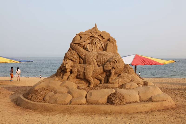 Beach goers impressed by sand sculptures