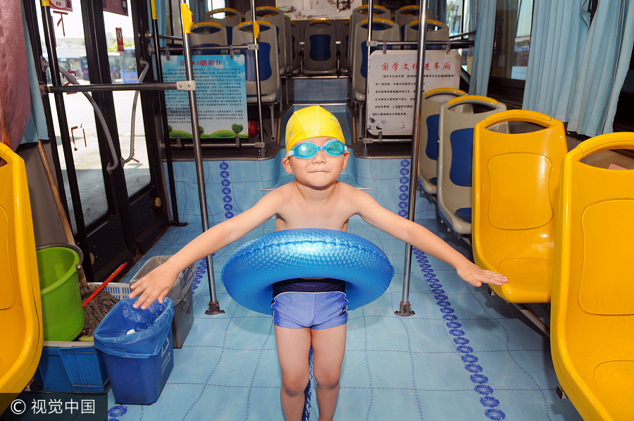 Refreshing journey: Bus turned into 'swimming pool'