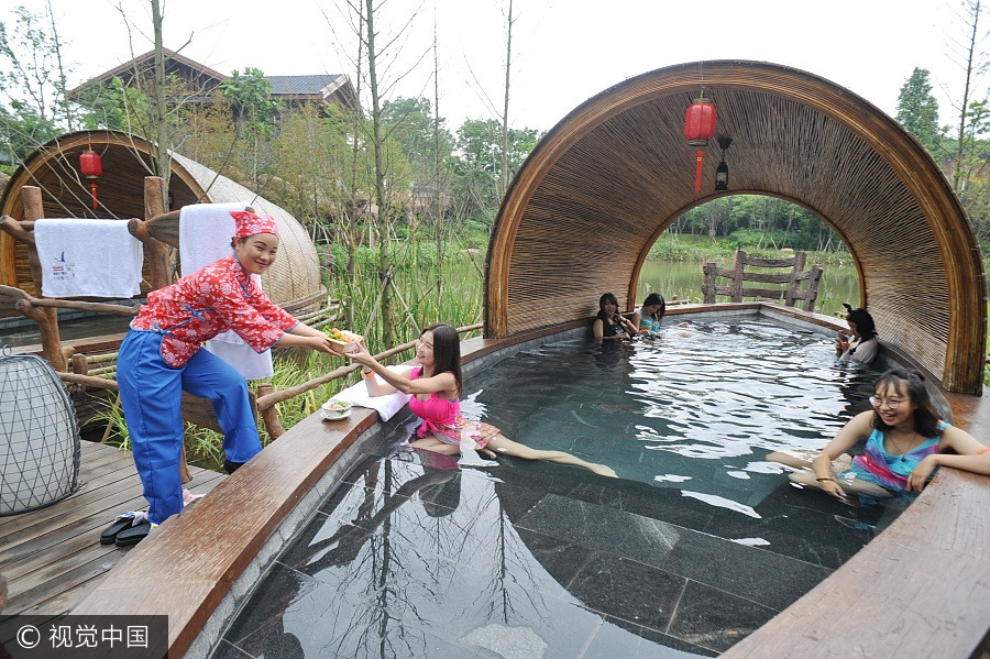 Boats turn into hot spring pools