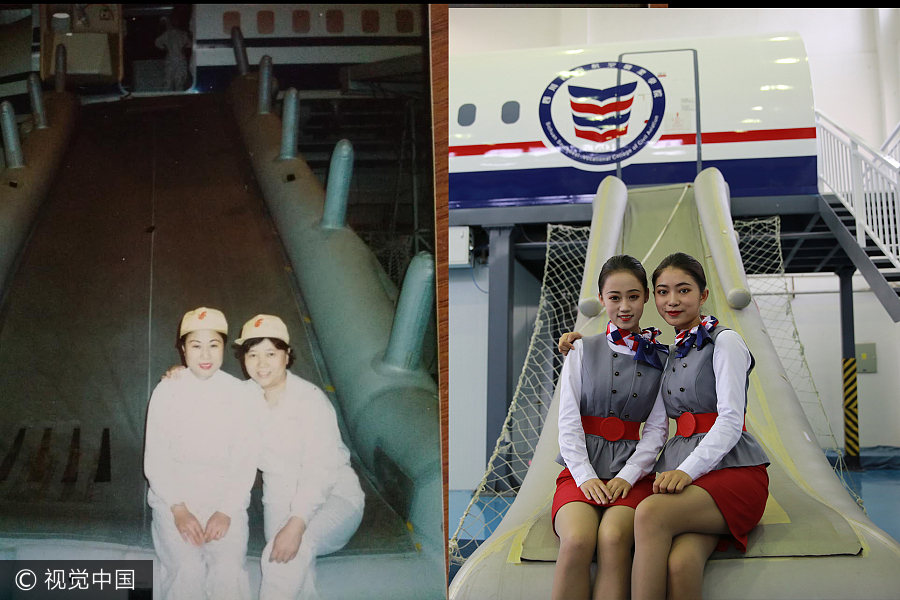Now and then: Images of two generations of flight attendants