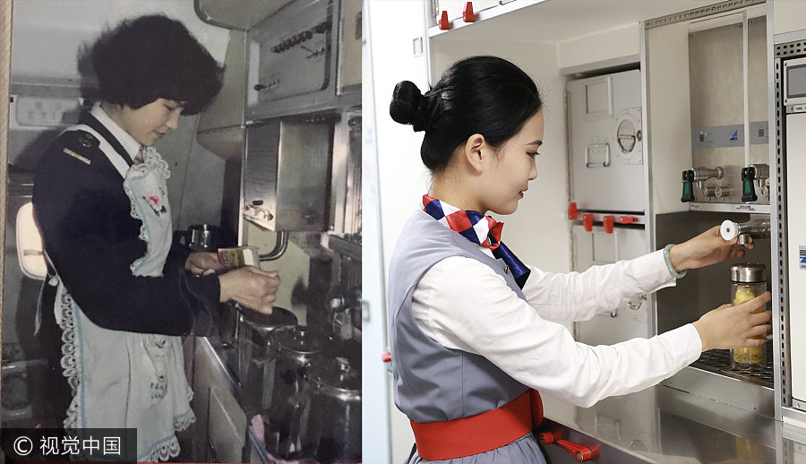 Now and then: Images of two generations of flight attendants