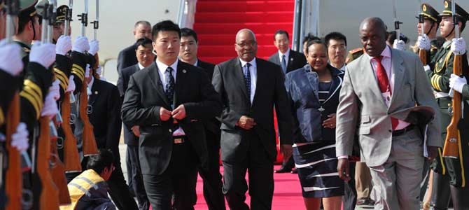 S. Africa president arrives in Sanya for BRICS summit