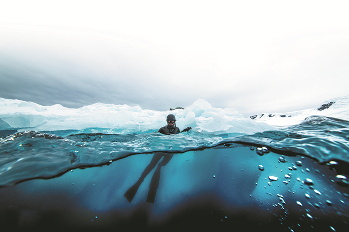 Plongée en apnée dans les eaux de l'Antarctique