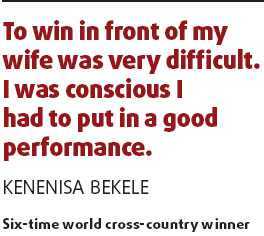 Relieved Bekele triumphs while wife watches