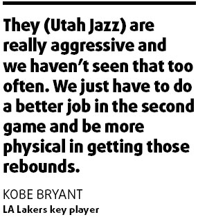 Bryant inspires Lakers to beat Jazz