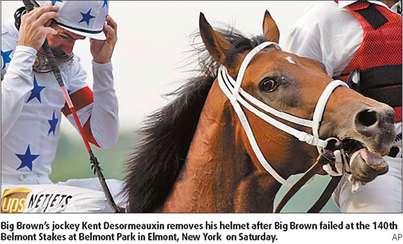 Desormeaux's triple crown quest foiled again as Big Brown pulls up