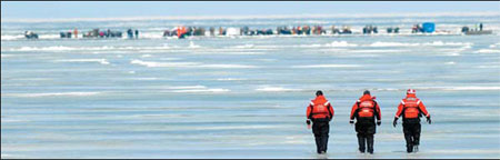 Stuck on sheet of ice, 134 rescued in baskets