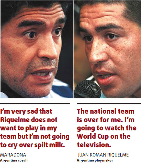 Riquelme quits Argentina and blames Maradona