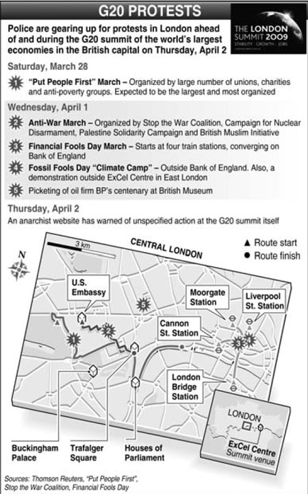 London police get set for demos