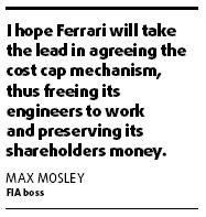 Ferrari at odds with Mosley over F1 budget cap