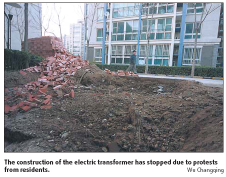 Residents protest against electric transformer