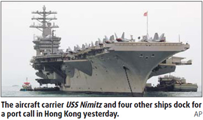US carrier docks in HK amid row