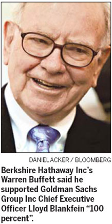 Buffett leaps to the defense of Goldman Sachs Inc
