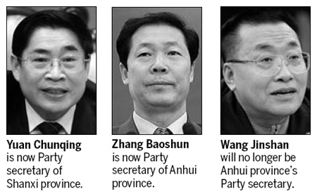 New provincial Party chiefs appointed for Shanxi, Anhui
