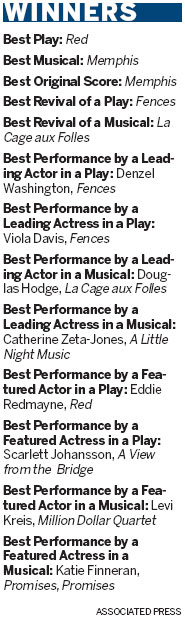 Memphis, Red win at Tony Awards ceremony