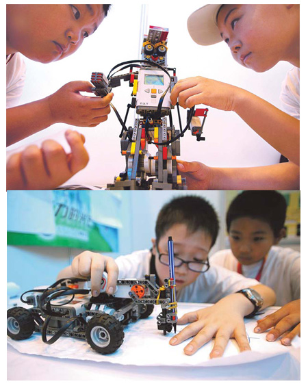 Student scores with her robot footballer
