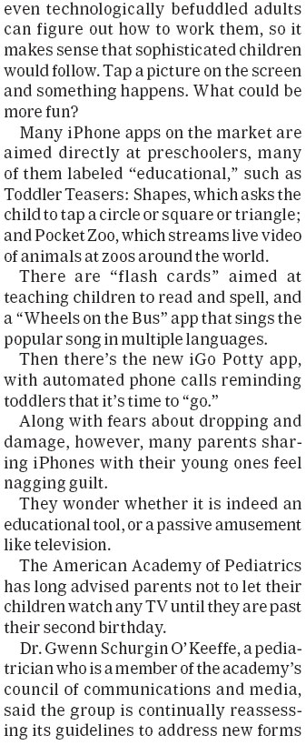 Toddlers vie with parents<BR>for playtime on iPhones