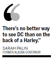Republican Palin rolls into Washington on a Harley