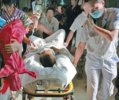 Boy injured by air pump in serious condition