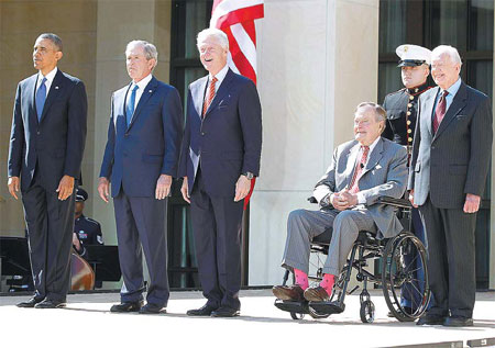 Obama, ex-presidents praise Bush's fight against terrorism