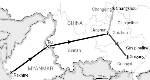 China-Myanmar oil and gas pipelines to lower energy costs